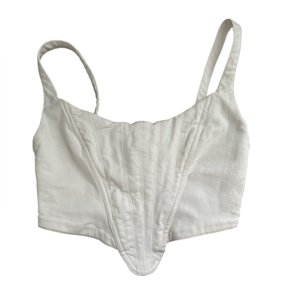Zara White Denim Corset Top XS